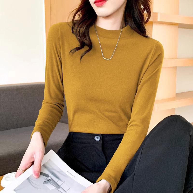 Women's Slim-Fit Ribbed Plush Long-Sleeve Thermal Top for Autumn & Winter