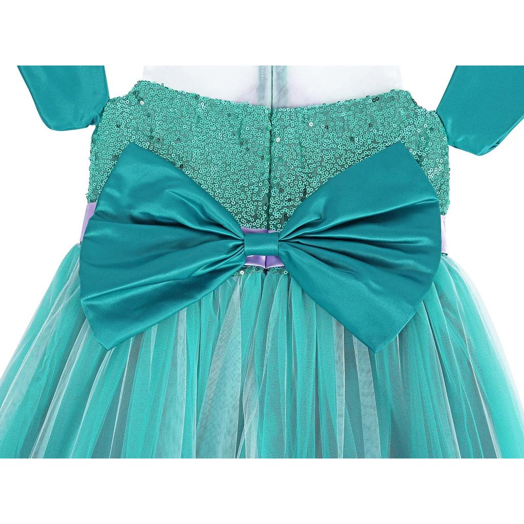 Vestito da Principessa Sirena Turchese per Bambine 7-8 Anni 130cm Costume per Halloween Carnevale Natale Pasqua Festa dei Bambini San Valentino