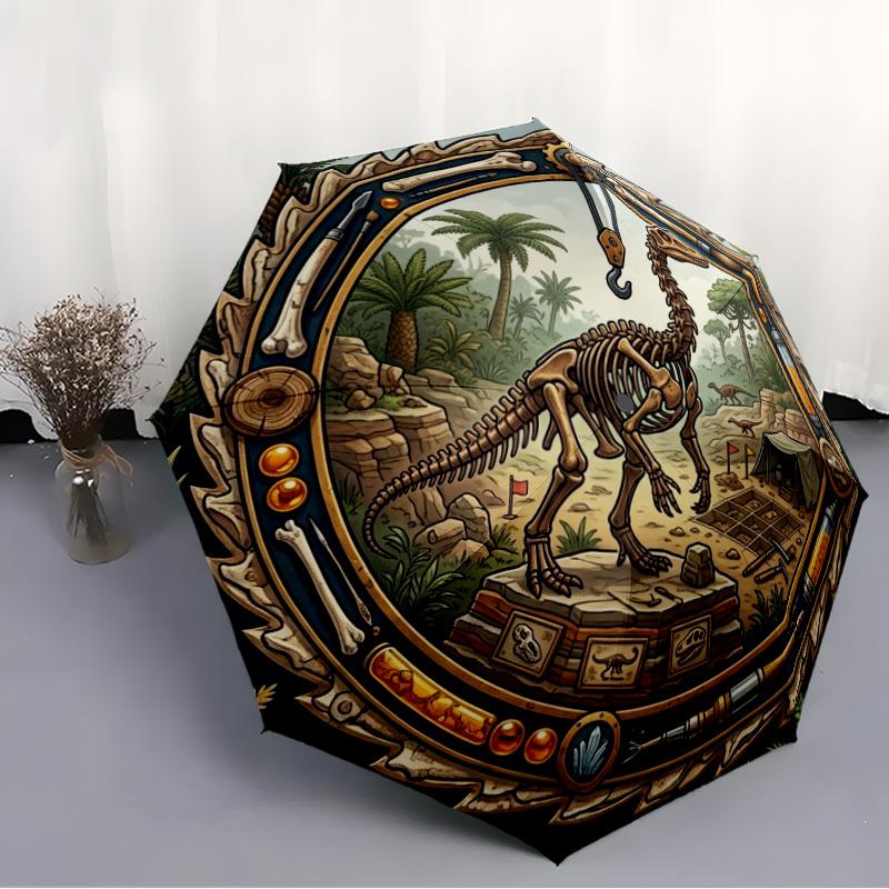 Dinosaur Fossil Excavation Scene pattern umbrella, portable and foldable design, 8 ribs, a casual accessory for friend's birthday gifts.