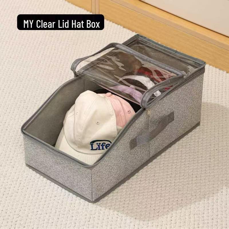 

Portable Dustproof Hat Storage Box with Zipper - Large, Clear View Organizer 42x22x17cm