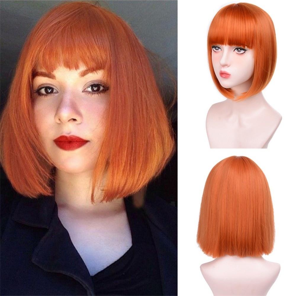 Cosplay Bob Straight Hair Wigs Harajuku Pink Black Orange Short Wigs Women Layered Wig Carnival
