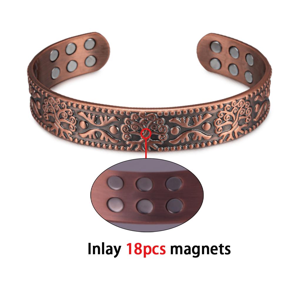 Vinterly Pure Copper Bracelets Vintage Viking Yggdrasil 15mm Adjustable Cuff Bangles Health Energy High Magnet Jewelry Resizable