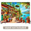 2D Mediterranean Village with Colorful Flowers Wall Decor Tapestry