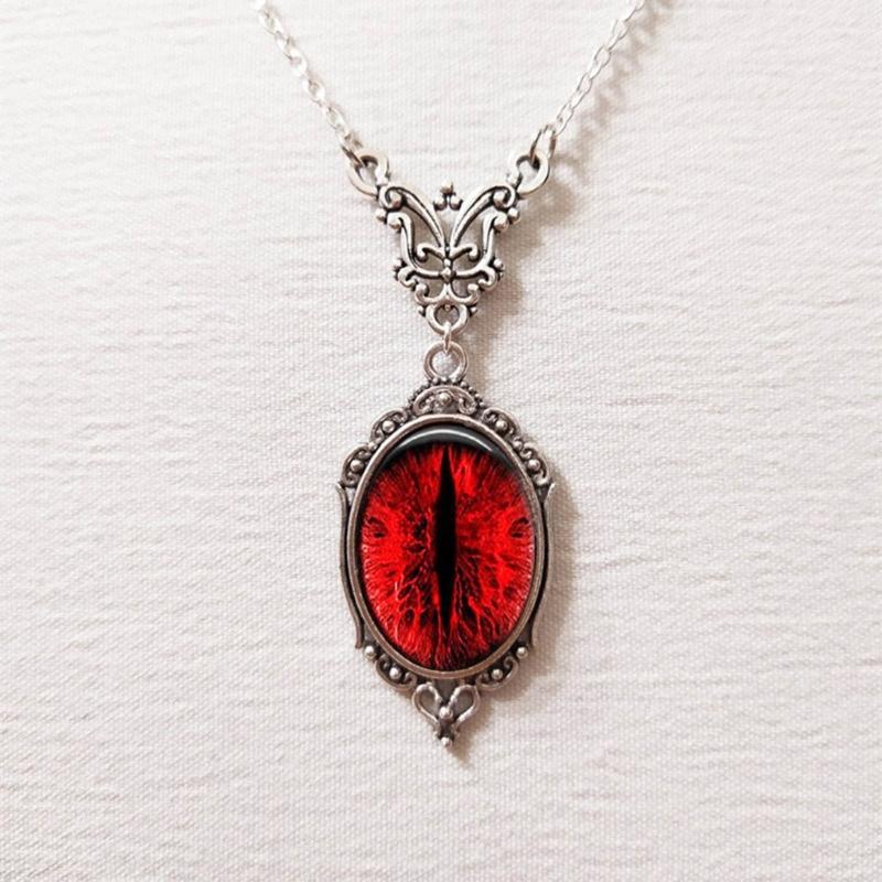Vintage Goth Red Cat Eye Pendant Necklace Crystal Clavicle Chain Dragon Eyes Necklace For Women Friend Fashion Jewelry