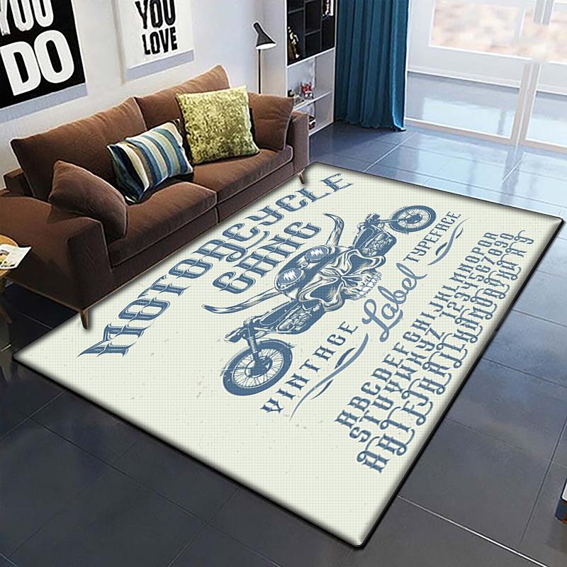 3D Retro Motorcycle Rug Large,Carpet Rug for Living Room Bedroom Sofa Decoration,Doormat Kitchen Non-slip Floor Mat Picnic  Camp