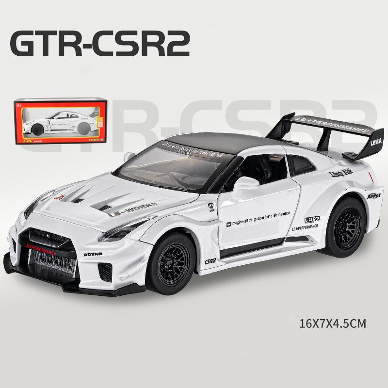 1/32 Nissan GTR CSR2 Skyline Model auta ze slitiny Ares tlakově litá kovová hračka Auta na hraní s vysokou simulací Pull Back Collection Dětské hračky dárek
