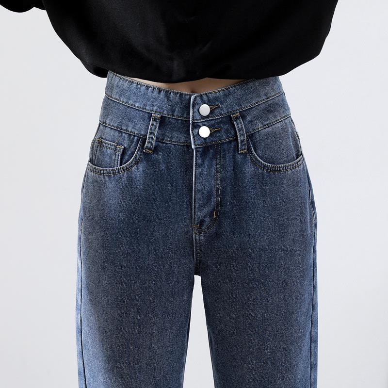 

Women s Autumn/Winter High Waist Blue and Black Denim Pants: Korean Style, Slim Fit, Show Thin, Plus Velvet, Loose Straight Leg, Trendy Wide Leg. Extra Large (XL)