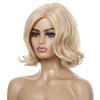 Kurze blonde Damen-Synthetik-Perücke, natürliche lockige Perücke mit Seitenteil-Knall, für Frauen, täglichen Gebrauch, Cosplay, hitzebeständige Faser