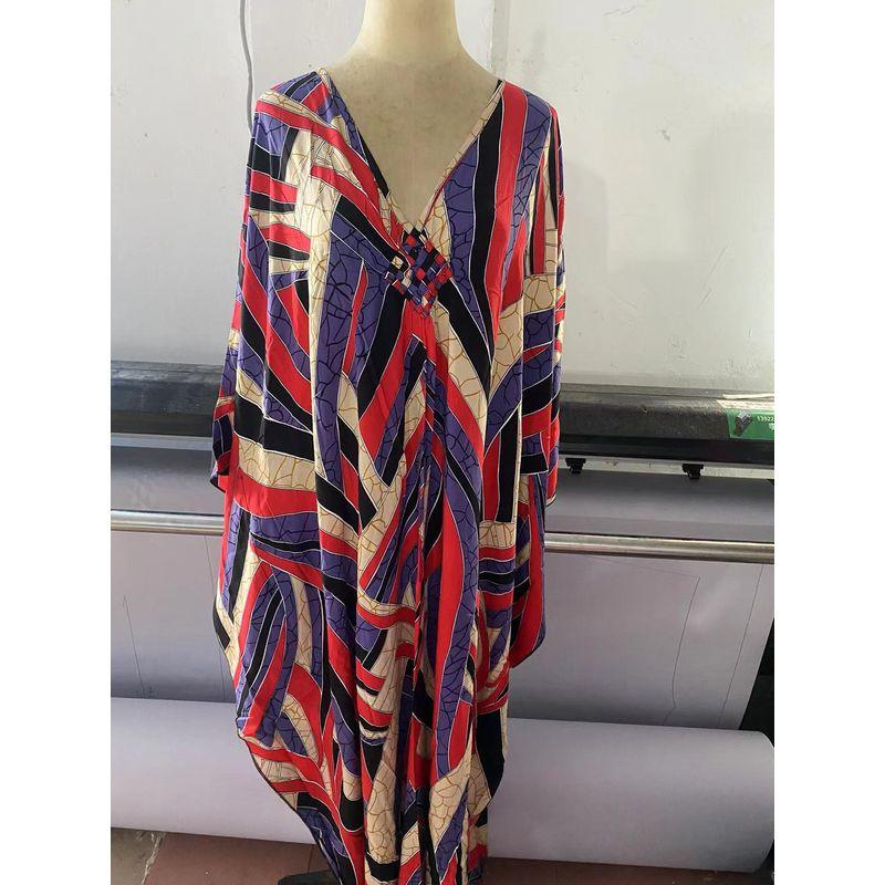 

Loose Plus Size Sun Protection by the Sea Beach Cover-up Vacation Dress Summer Beach Vacuum Long Skirt Red and Yellow lines One size