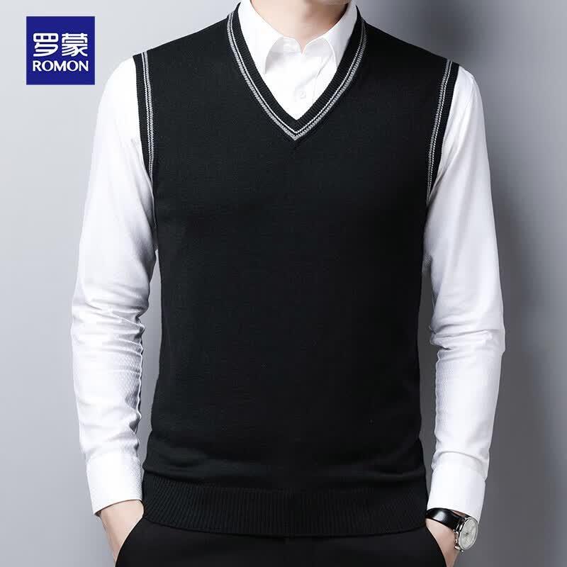 Romon Men s V-Neck Wool Blend Knitted Vest 56/XXXL