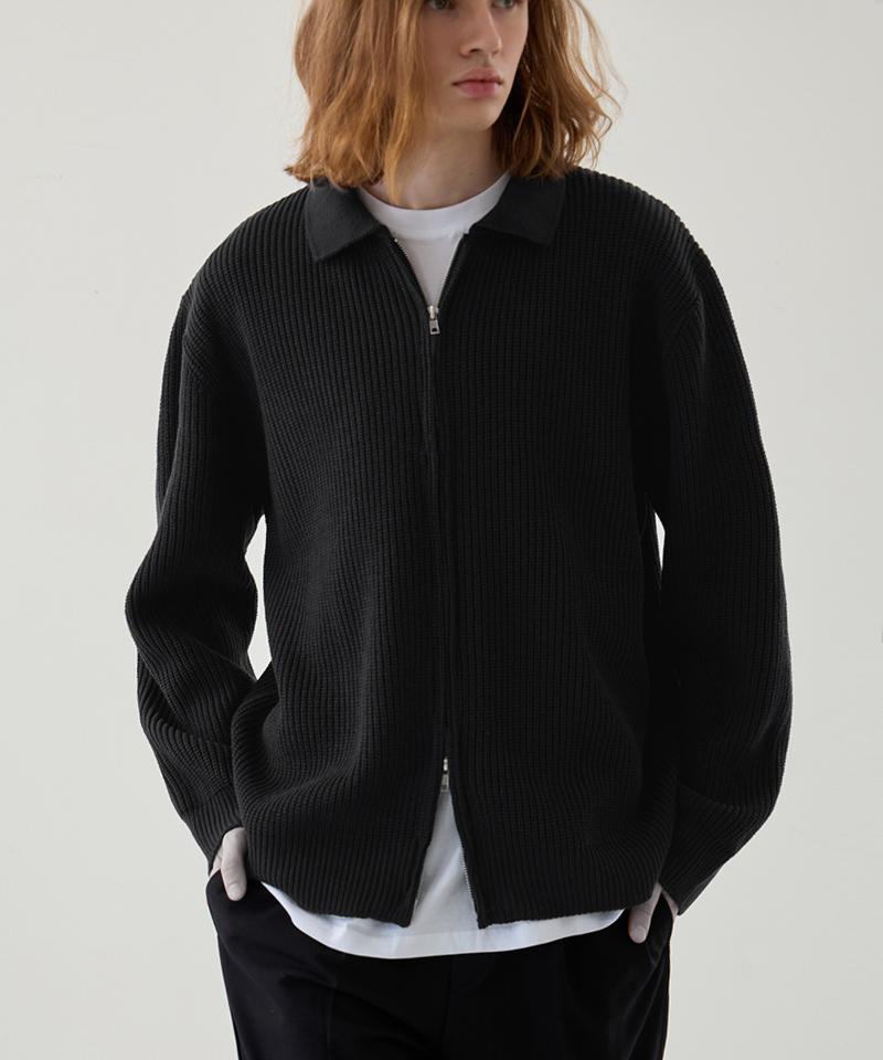 NODU Hazzi Two-Way Zip-Up Collared Knit [Charcoal]