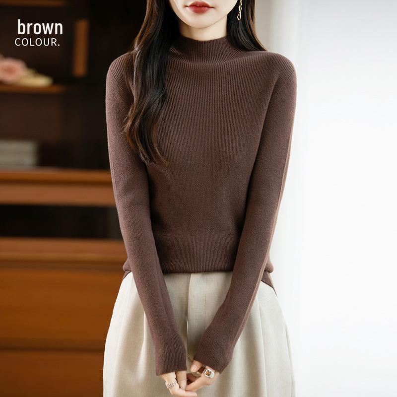 26 Autumn Winter Women's Half-High Collar Slim Knit Sweater - Korean Style