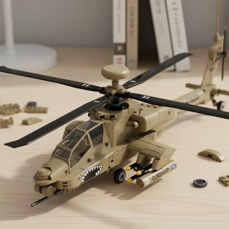 259 pièces USA AH64 Apache Hélicoptère Briques de Construction Militaire Tech Armée Hélicoptère d'Attaque Modèle Briques Forces Spéciales Cadeau Ornement de Maison