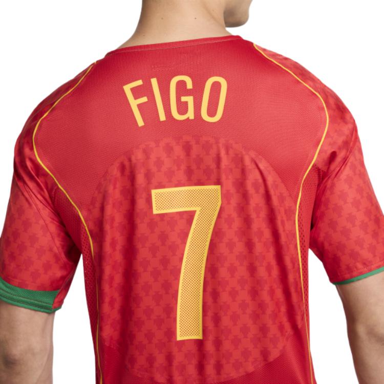 Nike 2004 Portugalsko Domácí 7 Logo Figo Kulatý výstřih Krátký rukáv Fotbalový dres Unisex fotbalový dres Červený HV9708-614