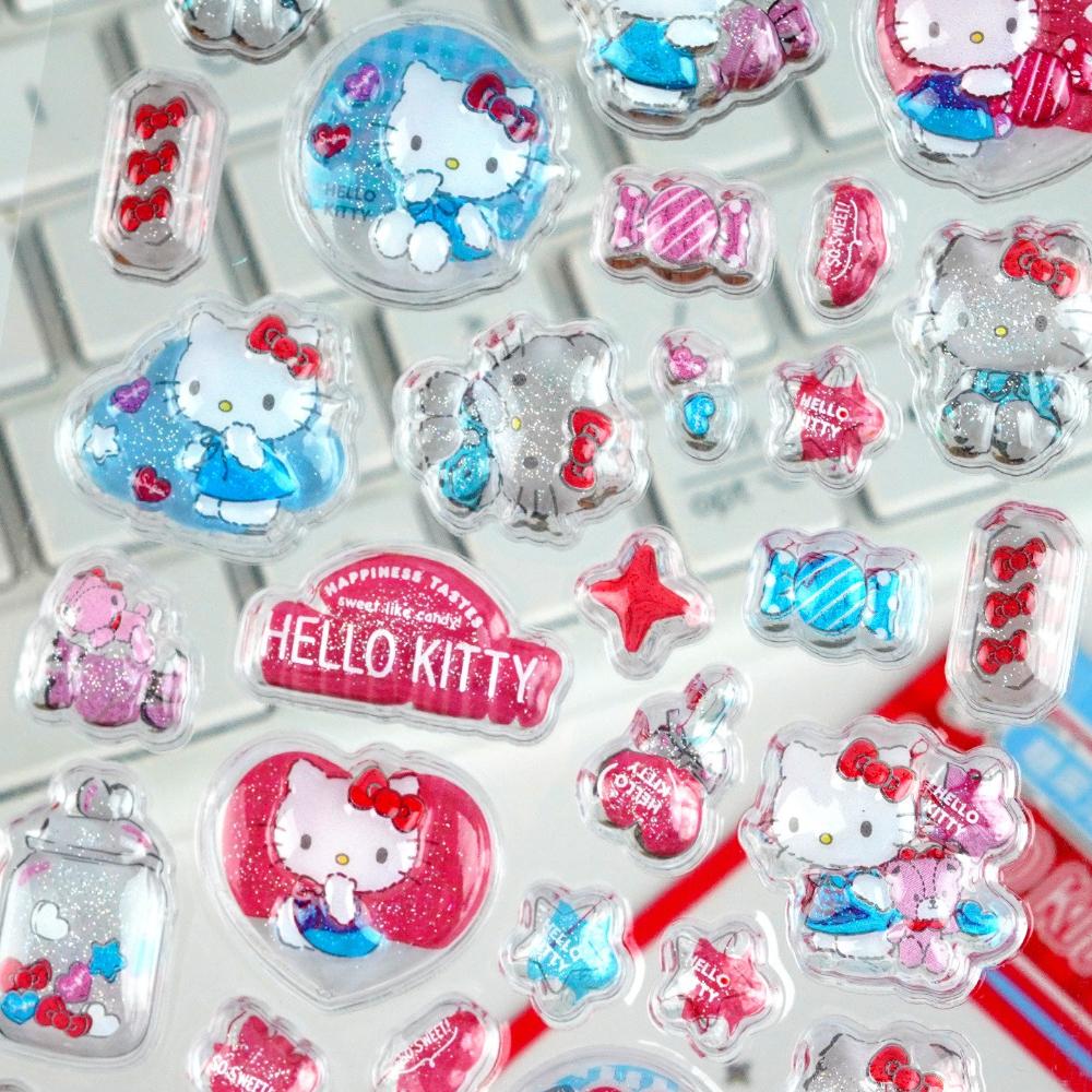 Kitty Crystal Candy Relief Stickers Cute Kawaii Decals Waterproof Girls Phone Aesthetic Decor Kids Art Craft Gifts 3D for Kid Friendly Entertaining