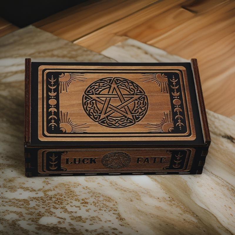 Portable Wood Tarot Cards Box Push Pull Cards Box Gift Case Divination Card Storage Container Witch Decoration Enduring