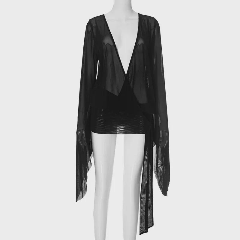 F24DS389 Women's Sexy Mesh Low-Cut Mini Dress