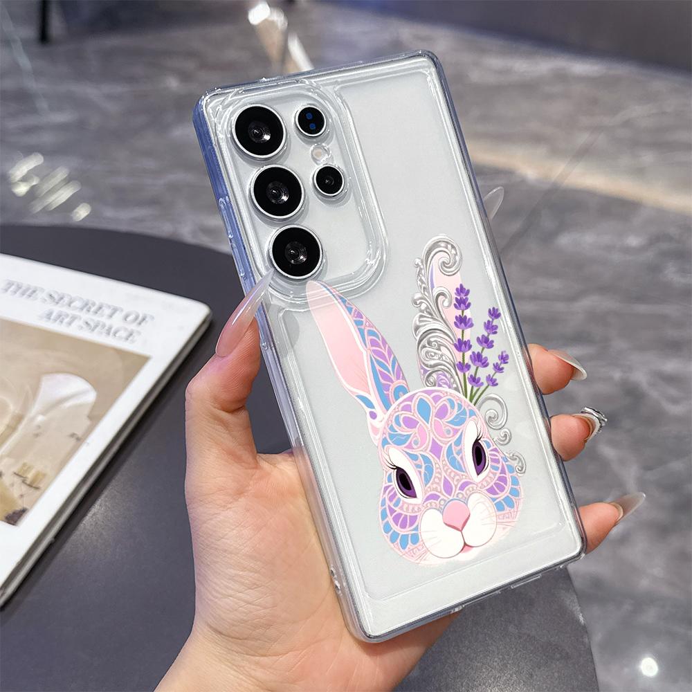 Pastel Rabbit with Lavender Case for Samsung Galaxy S26 S25 S24 S23 S22 S21 S20 FE Plus Soft TPU Slim Fit Shockproof Cover