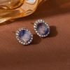 Diamond Pigeon Egg Geometric Oval Full Diamond Stud Earrings Light Luxury High-End Temperament Earrings Women'S Unique Exquisite Earrings