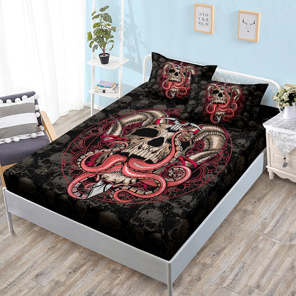 Skull Gothic Kit, Sheet Three-Piece Set, Bedspread Pillowcase, Mattress Protective Cover