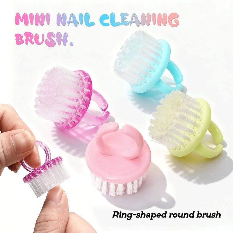 Pack Of 4 Round Head Nail Cleaning Brushes In Macaron Colors For Gentle Nail Hygiene Ergonomic Grip And Portable Travel Friendly Design