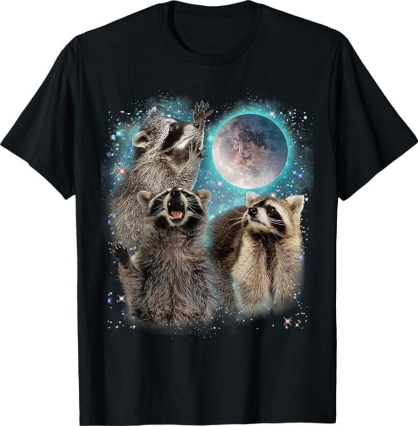 3 Racoon Moon Howling Raccoon Head Funny For Men, Women, T-Shirt Unisex T-Shirt M