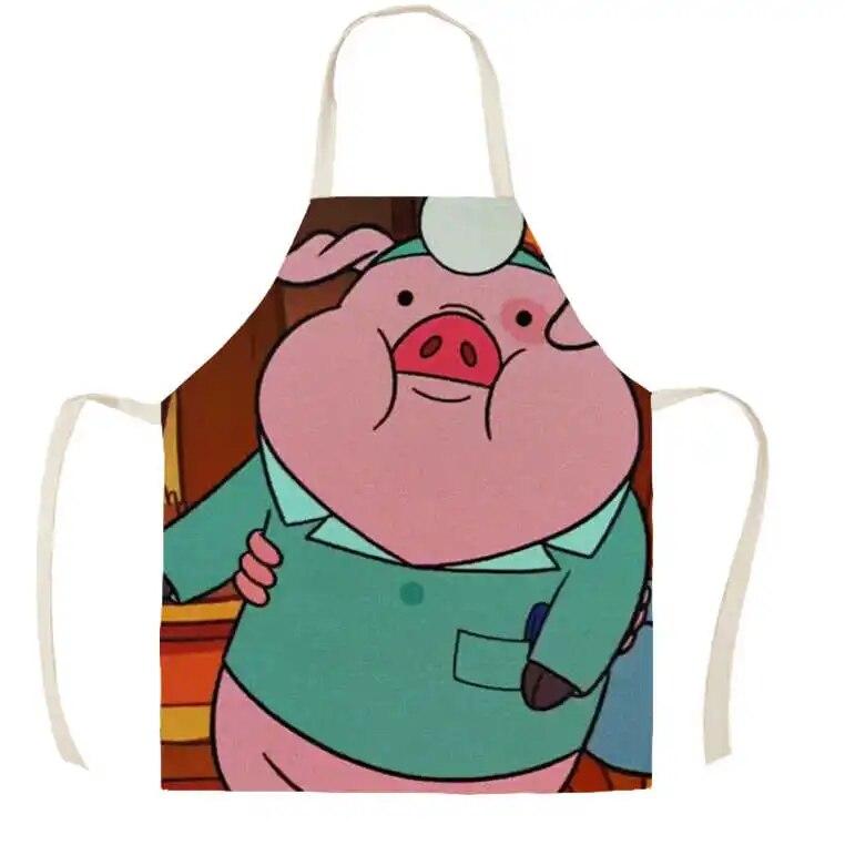 Cute Piggy Pink Pig Print Sleeveless Linen Apron Adult Kids Kitchen Stain Resistant Baking Accessories Household Cleaning Bibs