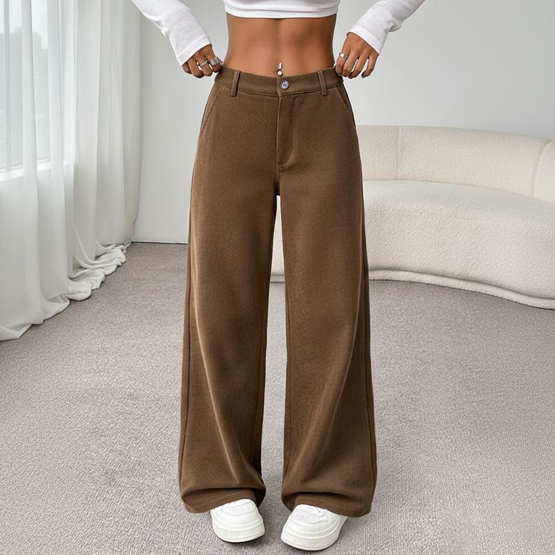 

New Autumn Women s Wide-leg Casual Straight Trousers S коричневий