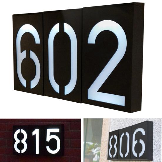 Solar Powered 0-9 LED Light House Address Number Street Road Doorplate Wall Lamp