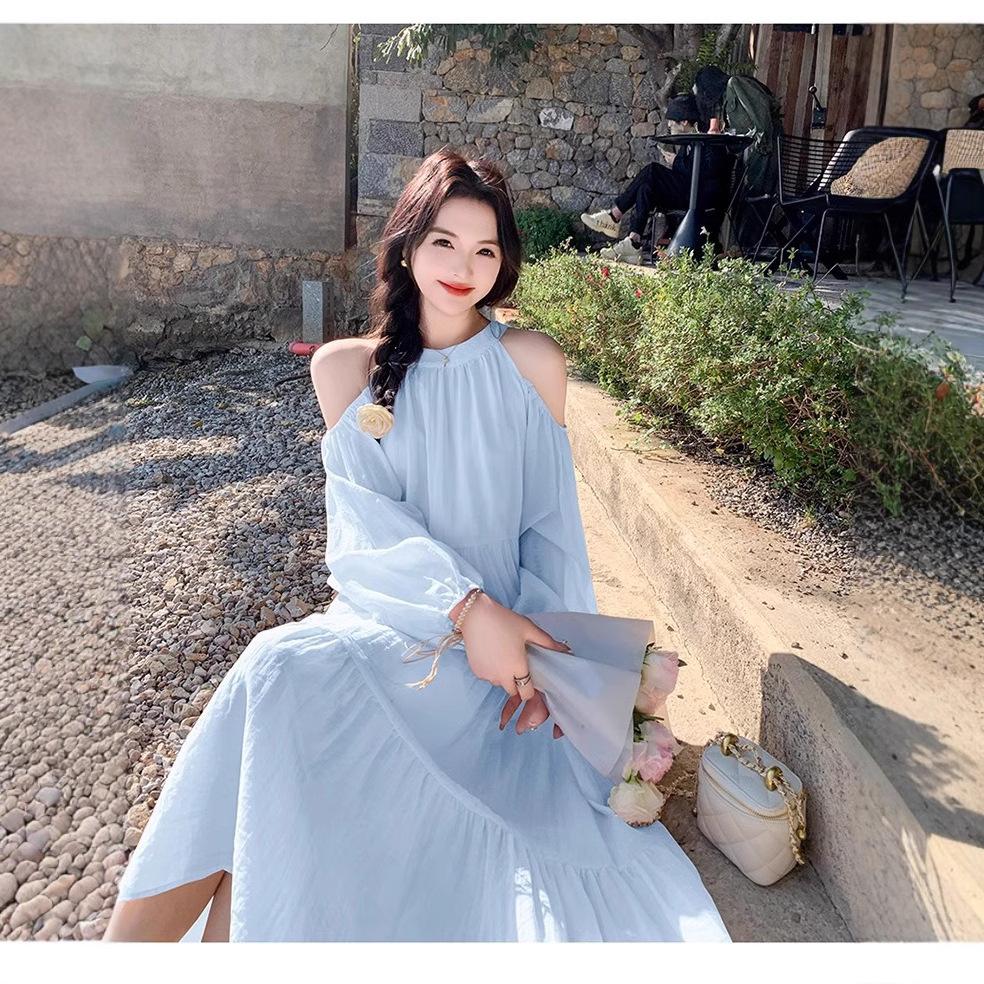 French Gentle Neck Sleeveless Dress Women's Summer Small Temperament Vest Skirt Seaside Long Dress Skirt