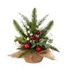 Small Christmas Artificial Plants with Burlap Base Faux Pine Branches with Red Berries/Poinsettias Flower