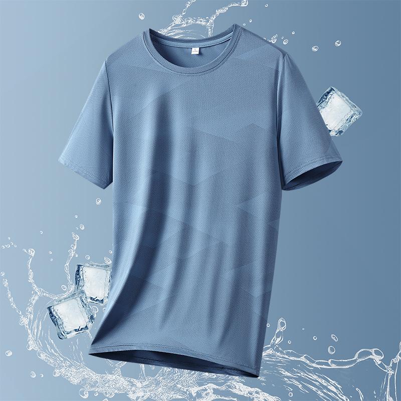 Camouflage Ice Silk Short-sleeved T-shirt Men's Thin Loose Quick-drying T-shirt Running Sports Elastic Men's Top Large Size