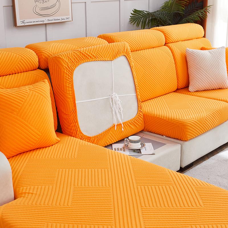 Velvet Jacquard Cushion Cover For Living Room Solid Stripe Pattern Sofa Cover Velvet Couch Cover Sofa Protector Seat Cover