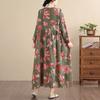DIMANAF New 2026 Women Vintage Plus Size Spring Summer Long Dress Loose Oversize Long Sleeve Maxi Floral Print