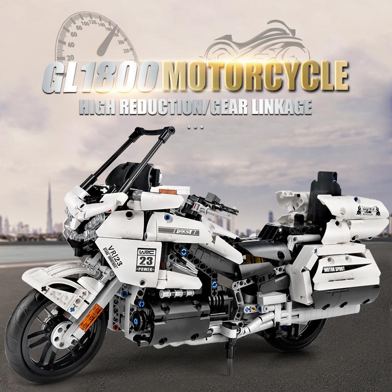 MOULD KING 23001 techniczne złote skrzydło GL1800 motocyklowe klocki samochodowe montaż cegieł zabawki edukacyjne dla dzieci prezenty świąteczne