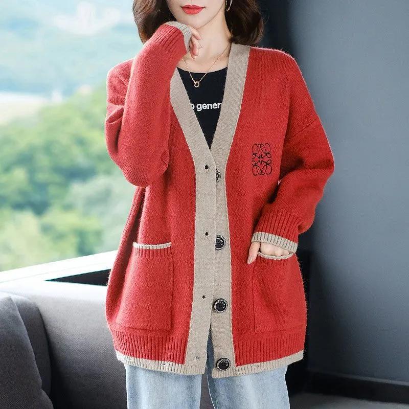 Svetr Cardigan Dámský svetr s výstřihem do V Jednořadý svetr Cardigan Dámský kabát Jarní a podzimní korejský volný pletený svetr