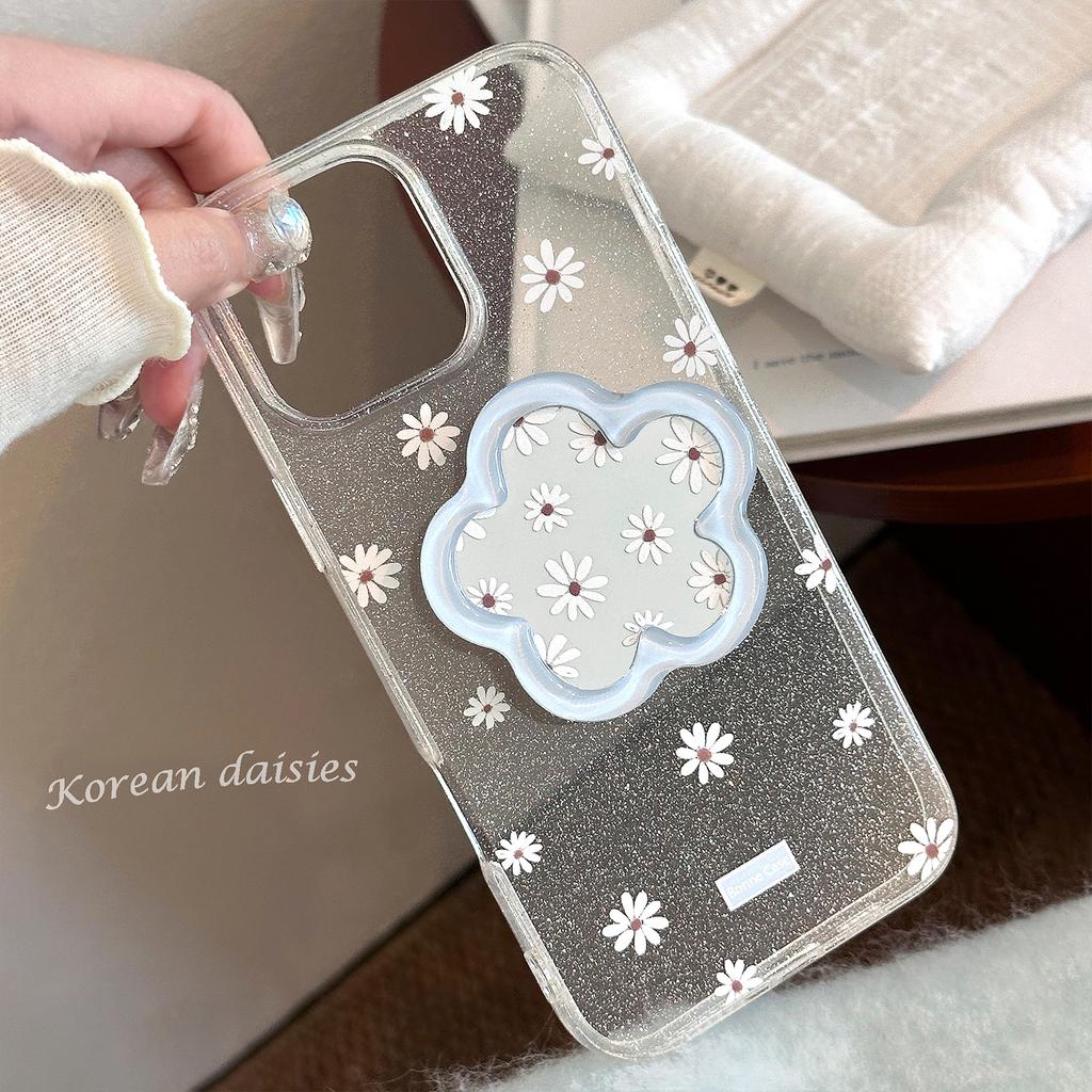 Flower Mirror Stand Apple 16promax Phone Case 14 Suitable for Iphone15 Glitter 13 Fresh Blue