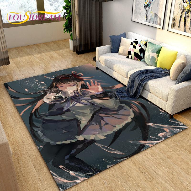 Puella Magi Madoka Magica Cartoon Area Rug,Carpet Rug for Living Room Bedroom Sofa Doormat Decoration, Kids Non-slip Floor Mat