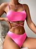 European and Americcan Women's Bikini Set 3 Pieces Tie Dye Swimwear Set Padded Bandage Top High Cut Brief Lace Up Cover-up Swimsuit Sexy Bathing Suit
