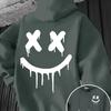 Smiley Face Print Men's and Women's Autumn  Winter Trendy Printed Hooded Fleece Sweatshirt Front and Back Printed Casual Hoodie