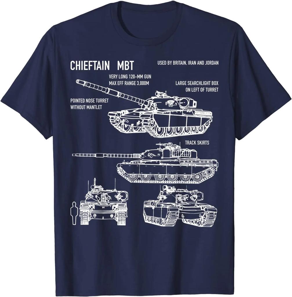 Chieftain British Army Tank FV4201 Blueprint Men TShirt Short  Casual 100 COTTON  ONeck  Harajuku  T Shirts