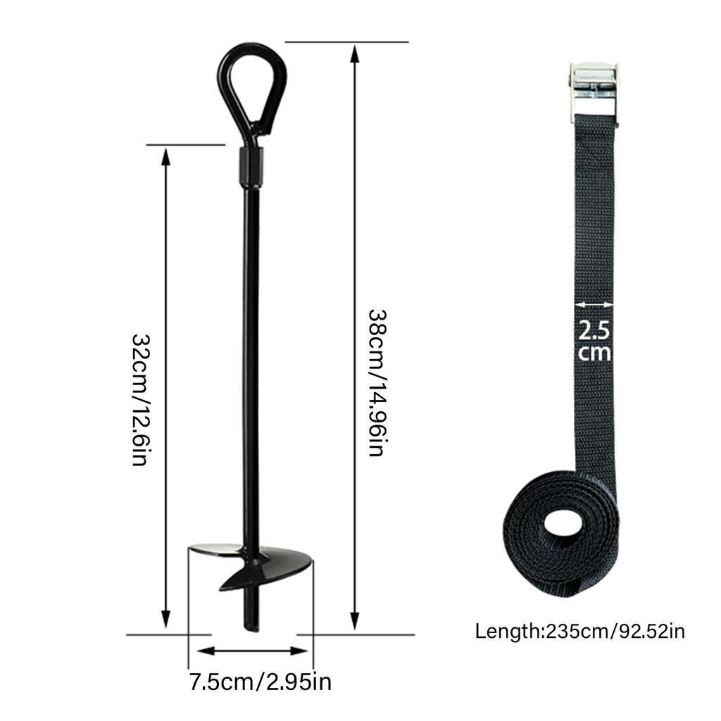 4Pcs Ground Anchors Set with Webbing Strap Set Earth Ground Anchors Heavy Duty for Tents Trampolines Slides Garden Sheds