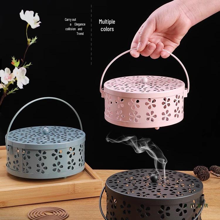 Fireproof Anti-Scald Mosquito Coil Holder with Lid - Iron Incense Burner for Indoor Use