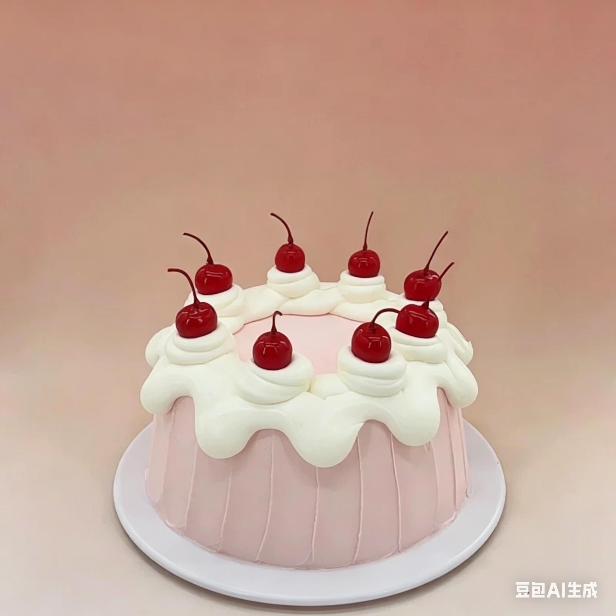 

6inch Pink Cherry Birthday Cake Model Fake Whipped Cream Toppings Dessert Display Prop Party Decor Photography Diy Wedding 4XL