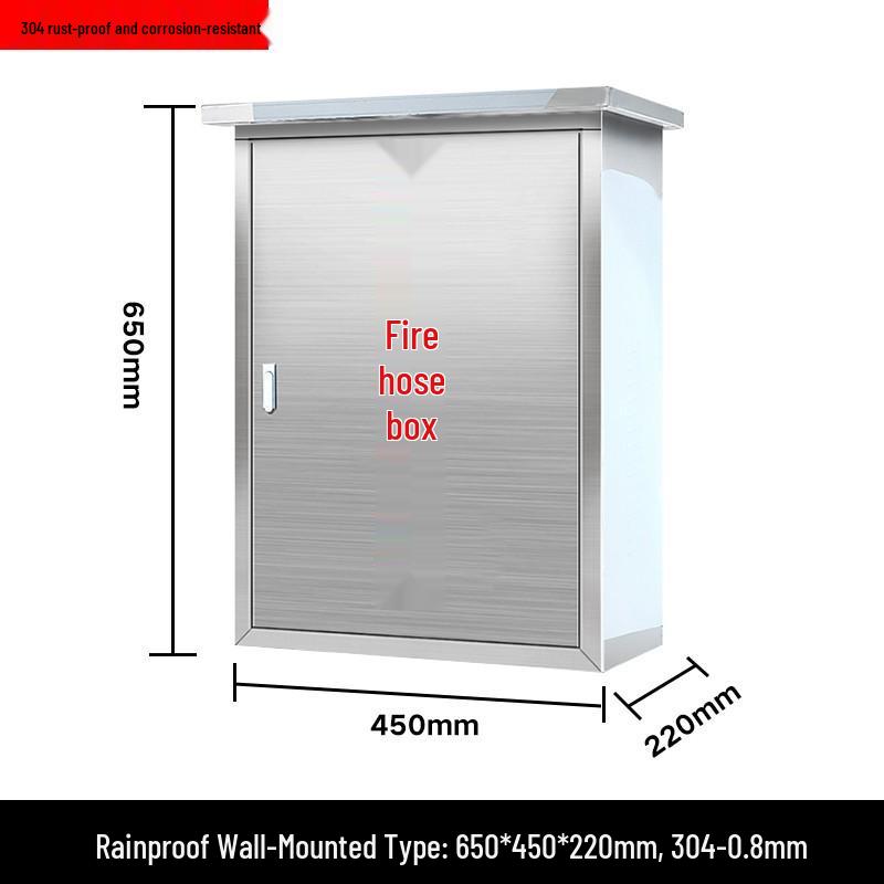 304 Stainless Steel Wall-Mounted Outdoor Fire Hose Box - Rainproof and Thickened.