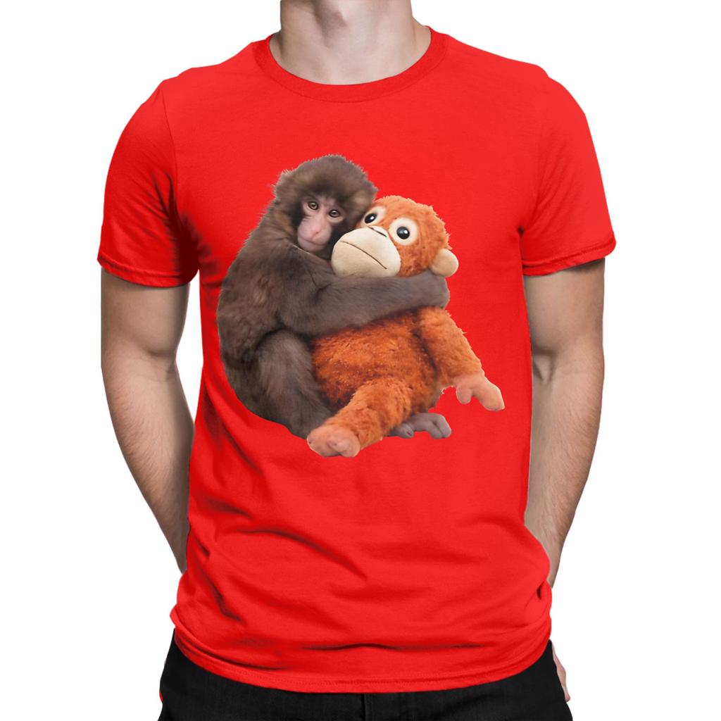Classic Novelty 100 Cotton Tshirt Cute Monkey Hugging Plush Tees Tops For Unisex