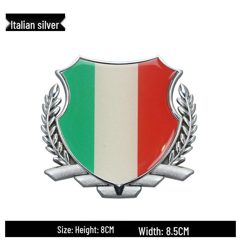 International Flag Car Sticker: Germany, UK, Italy, China, USA Wheat Ear Emblem for Rear or Side, Metal Finish