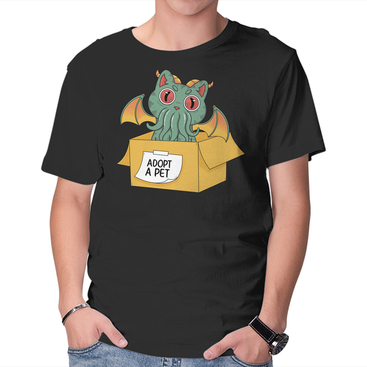 Unisex Crew Neck T-Shirt Adopt A Cathulhu Graphic Short Sleeve Casual Tee XS