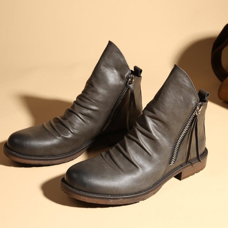Luxury Men Boots Fashion Chelsea Boots High-top Tassel Zipper Men's Leather Shoes Designer Retro Men Ankle Boots Plus Size 38-48