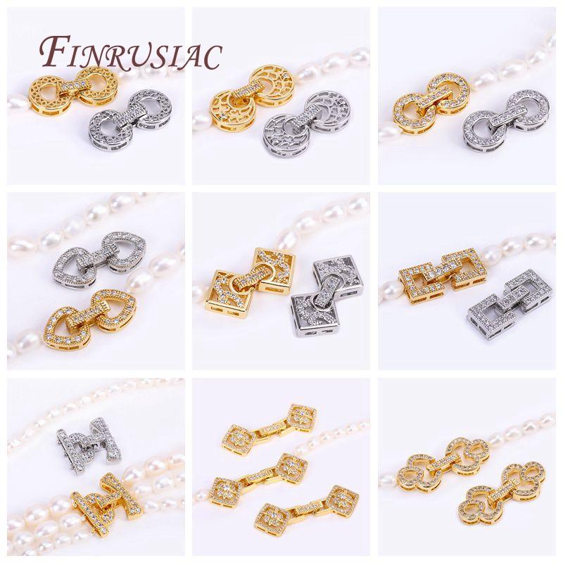17.5X18MM 18K Gold Plated 3 Strands Clasps Connector,Inlaid Zircon Fastener Clasp For Handmade Pearls Necklace Making Material